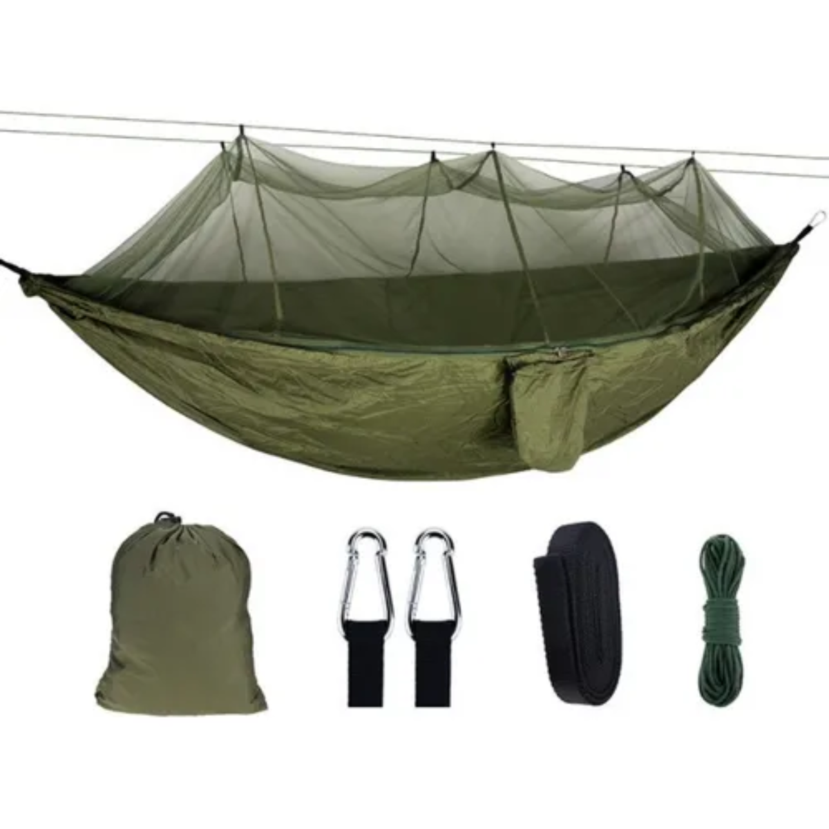 Hamaca verde camuflada para camping